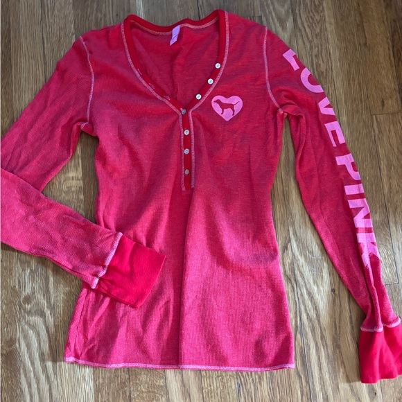 PINK Victoria's Secret Tops - Pink thermal Long Sleeve Henley Top like new